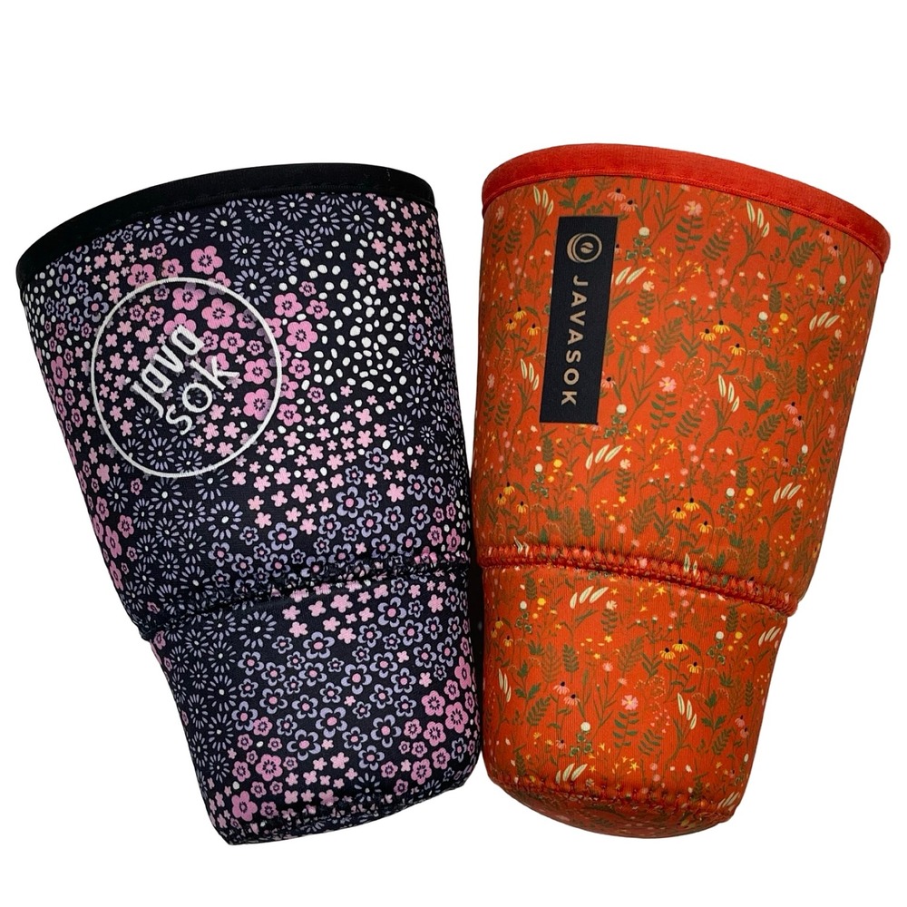 JavaSok Reusable‎ Neoprene Iced Coffee Cup Sleeves Multicolor Floral 2pk Boho